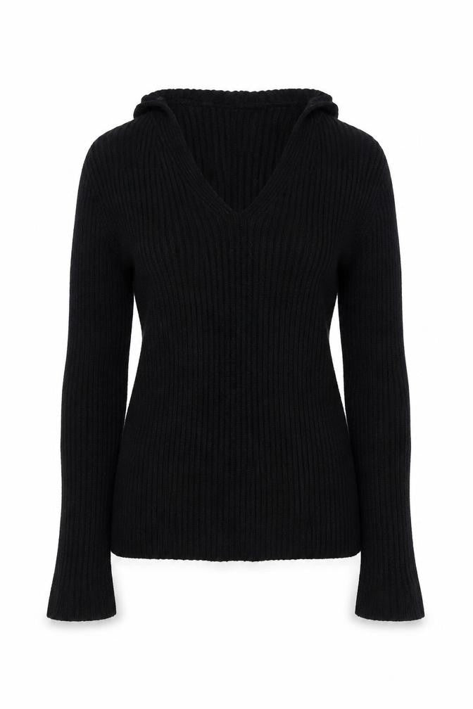 MNG Womens Black Slim Fit V-Neck Ribbed Pullover Jumper Size M