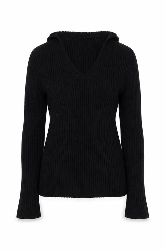 Mango Womens Black Slim Fit V-Neck Ribbed Pullover Jumper Size M