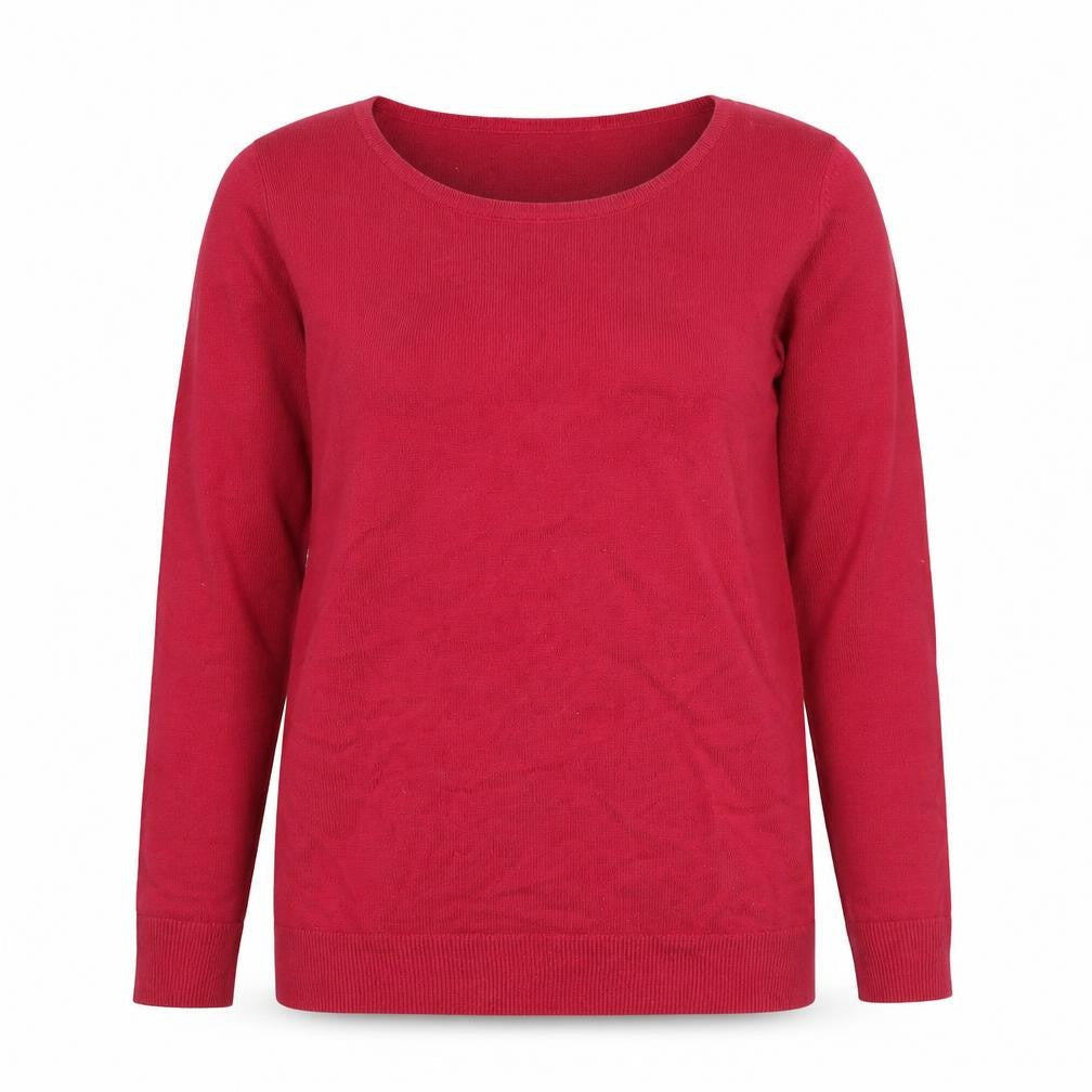 EWM Womens Red Acrylic Pullover Jumper Size S 10-12 Scoop Neck