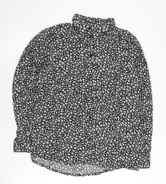 Dorothy Perkins Womens Black Floral Viscose Button-Up Blouse UK 8