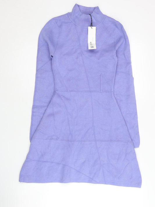 Zara Women Purple A-Line Knit Dress Size S Long Sleeve Mock Neck