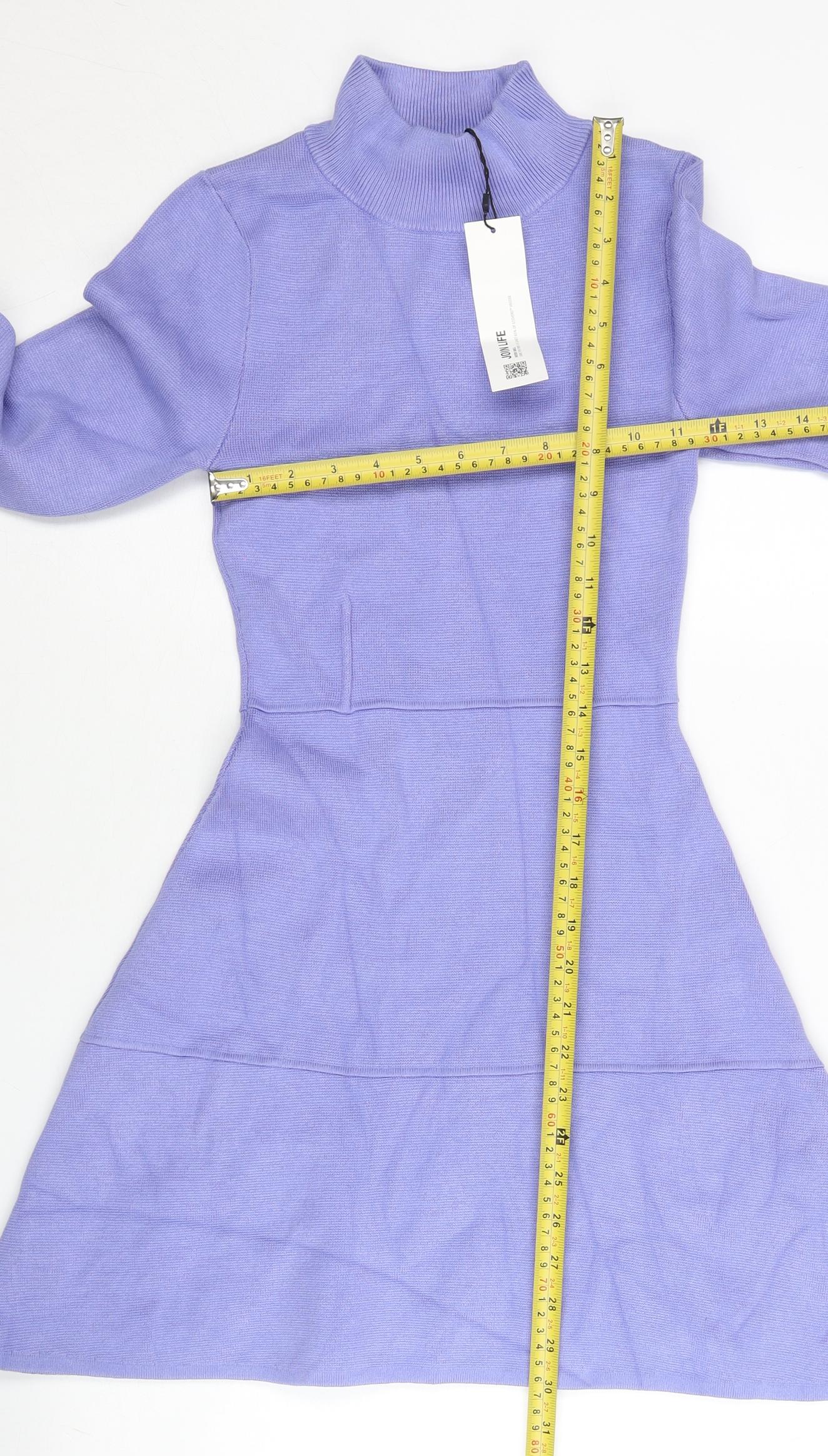 Zara Women Purple A-Line Knit Dress Size S Long Sleeve Mock Neck