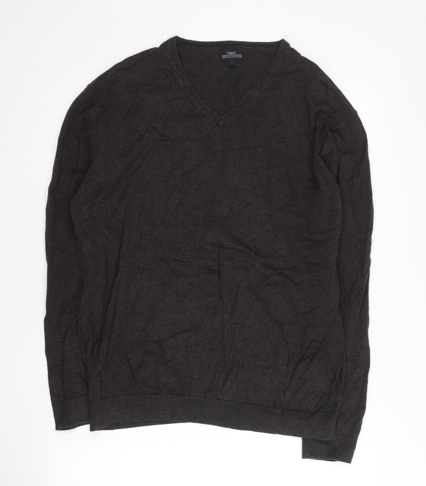 Next Men’s Brown V-Neck Cotton Nylon Jumper Size L Regular Fit