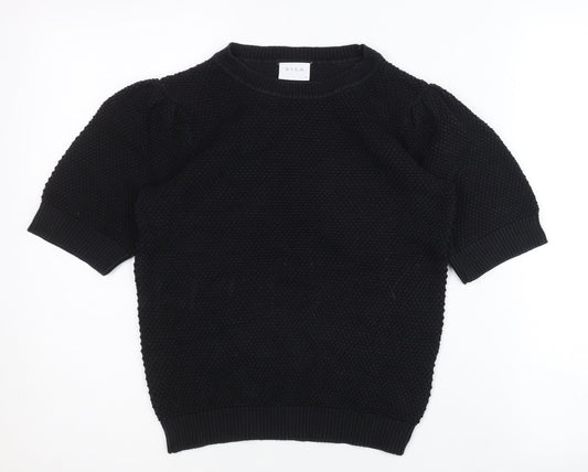 Vila Womens Black XS Knit Puff Sleeve Pullover Jumper