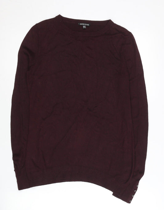 Warehouse Womens Purple Crew Neck Jumper UK 12 Long Sleeve Knit