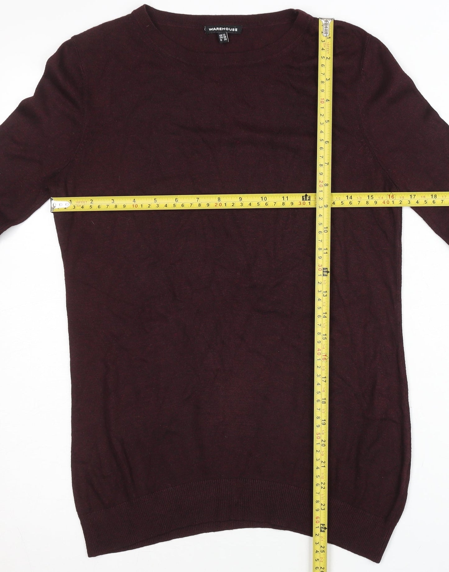 Warehouse Womens Purple Crew Neck Jumper UK 12 Long Sleeve Knit