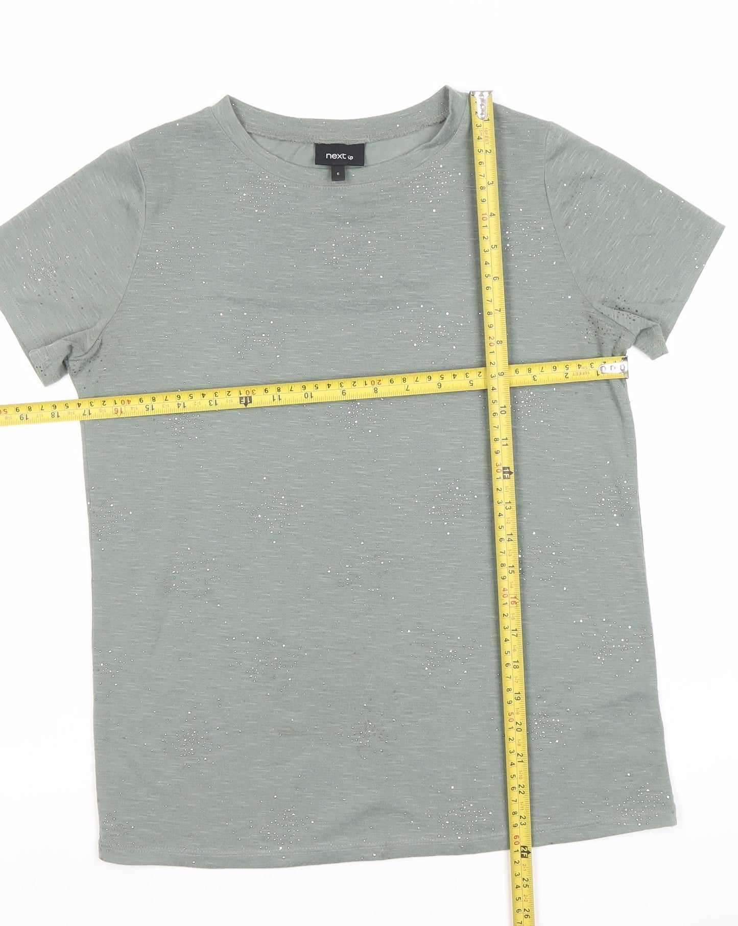 Next Women’s Green Glitter T-Shirt UK 6 Short Sleeve Polyester