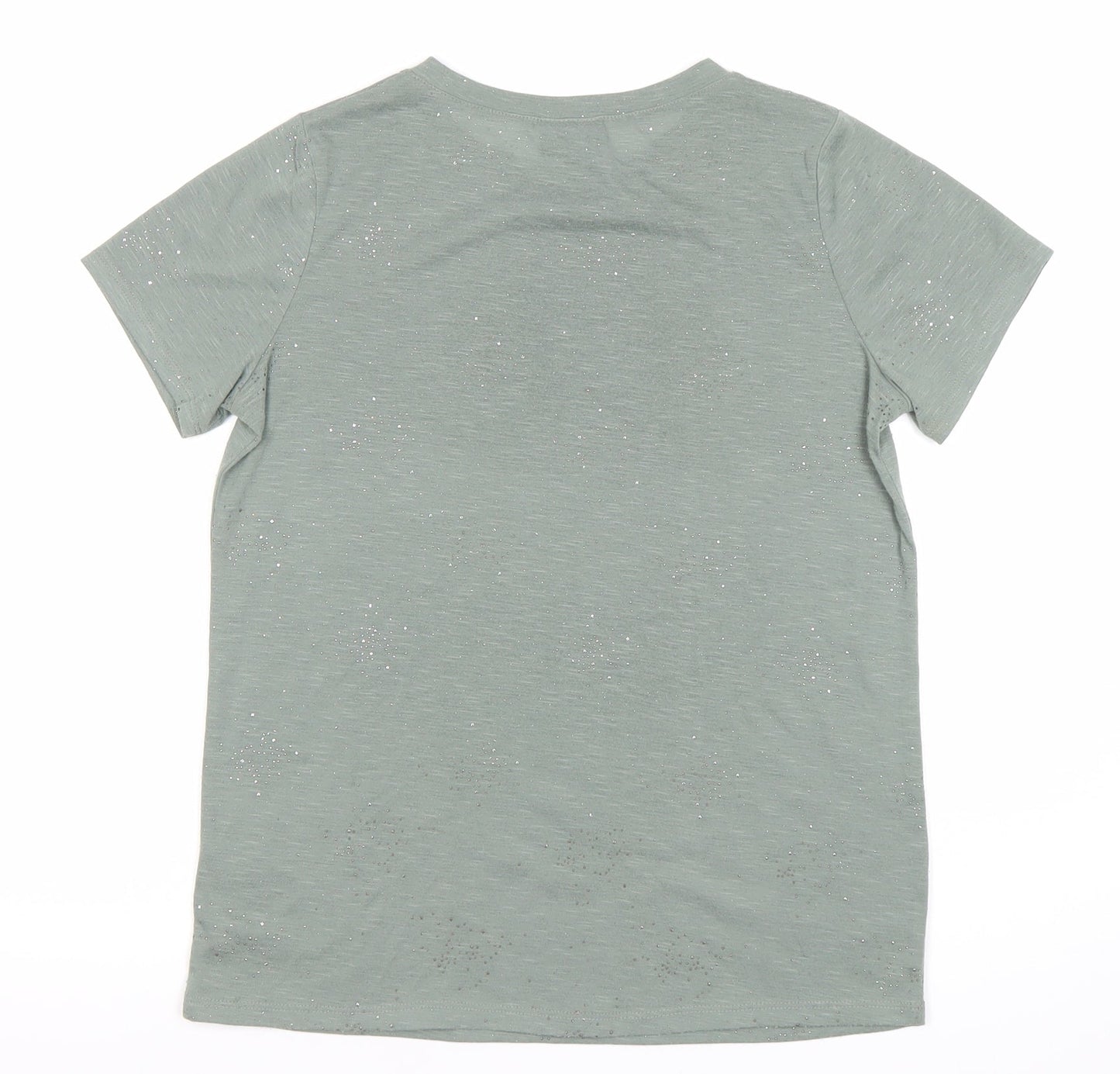 Next Women’s Green Glitter T-Shirt UK 6 Short Sleeve Polyester