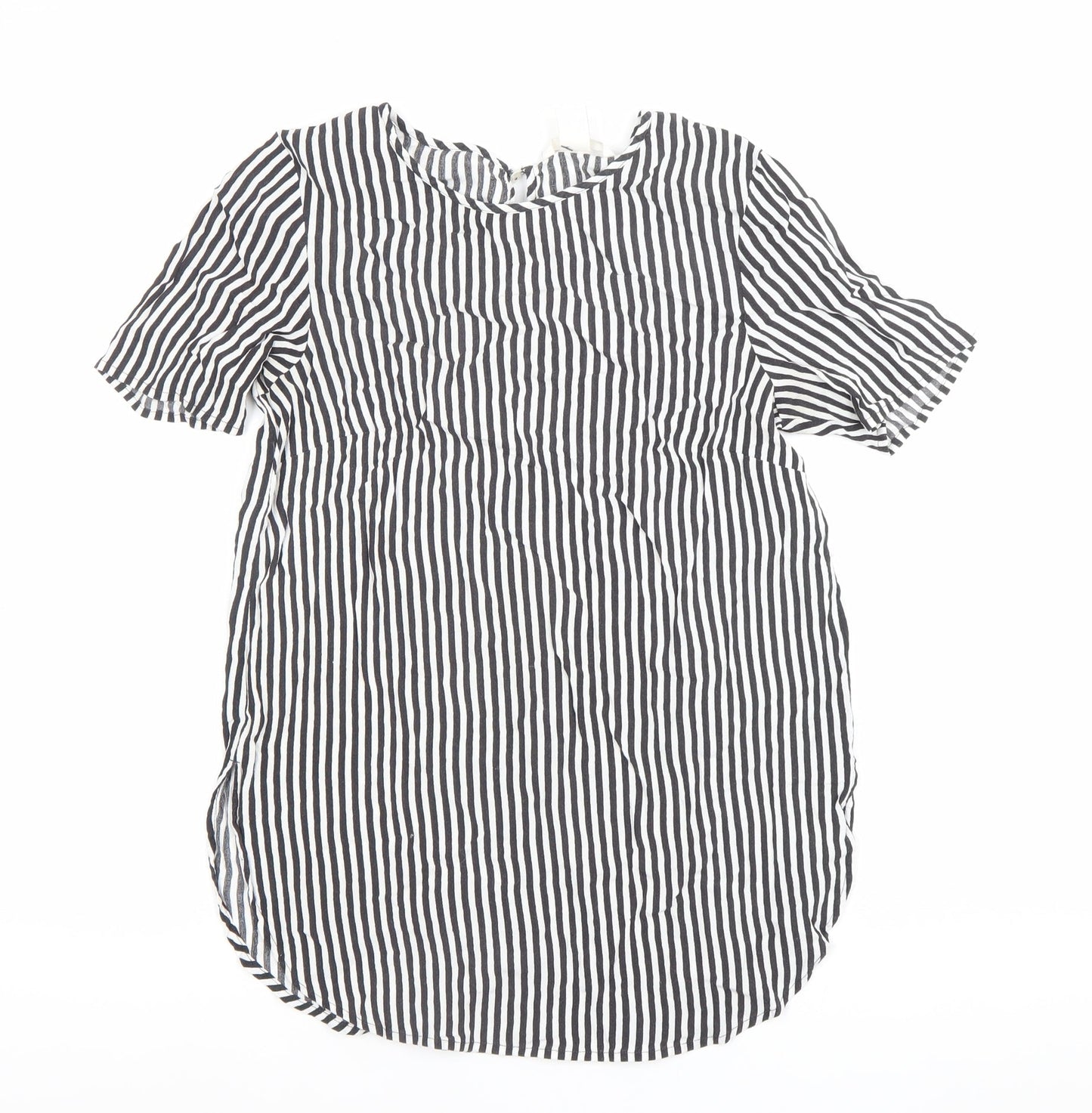 H&M Womens Black Striped Viscose Tunic Blouse Size 6