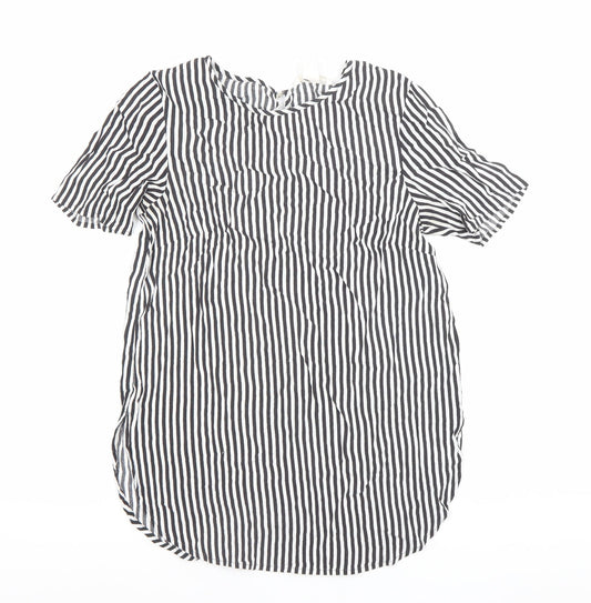 H&M Womens Black Striped Viscose Tunic Blouse Size 6