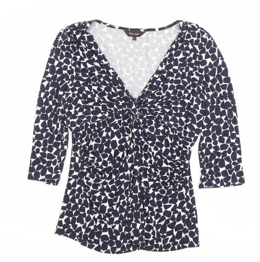 Phase Eight Women’s Blue Geometric V-Neck Tunic Blouse Size 14