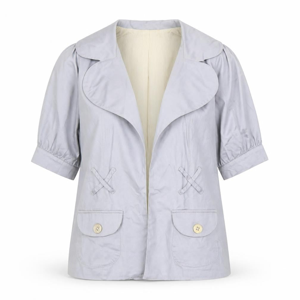 Voom Women Grey Short Sleeve Blazer Jacket Size M Cotton Blend