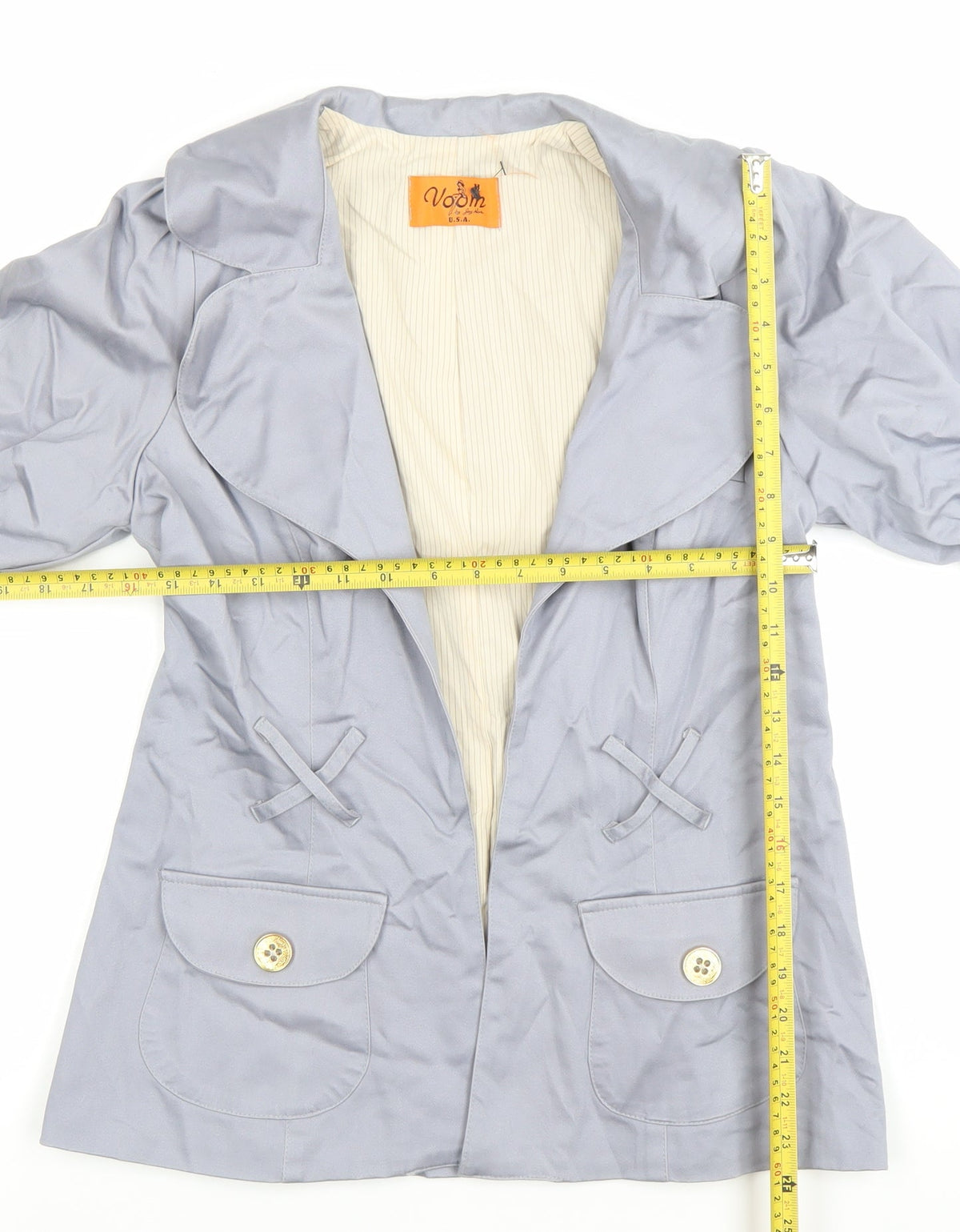 Voom Women Grey Short Sleeve Blazer Jacket Size M Cotton Blend