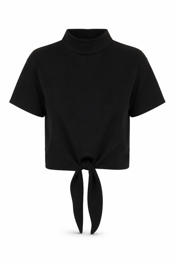 PRETTYLITTLETHING Women’s Black Size 8 Cropped Mock Neck T-Shirt