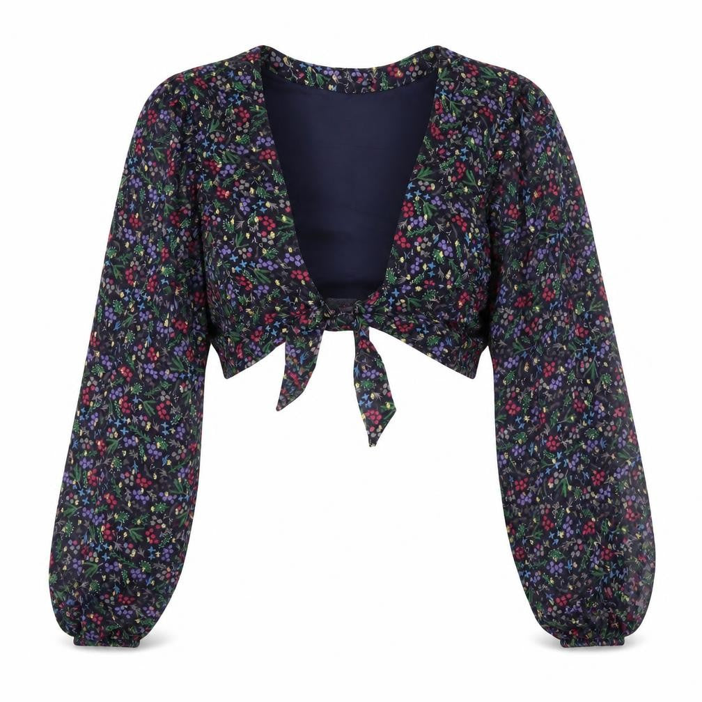 Nasty Gal Womens Floral Chiffon Cropped Blouse Top UK 12 Multicoloured