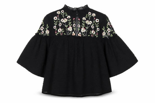New Look Womens Black Floral Embroidered Tunic Blouse Size 8