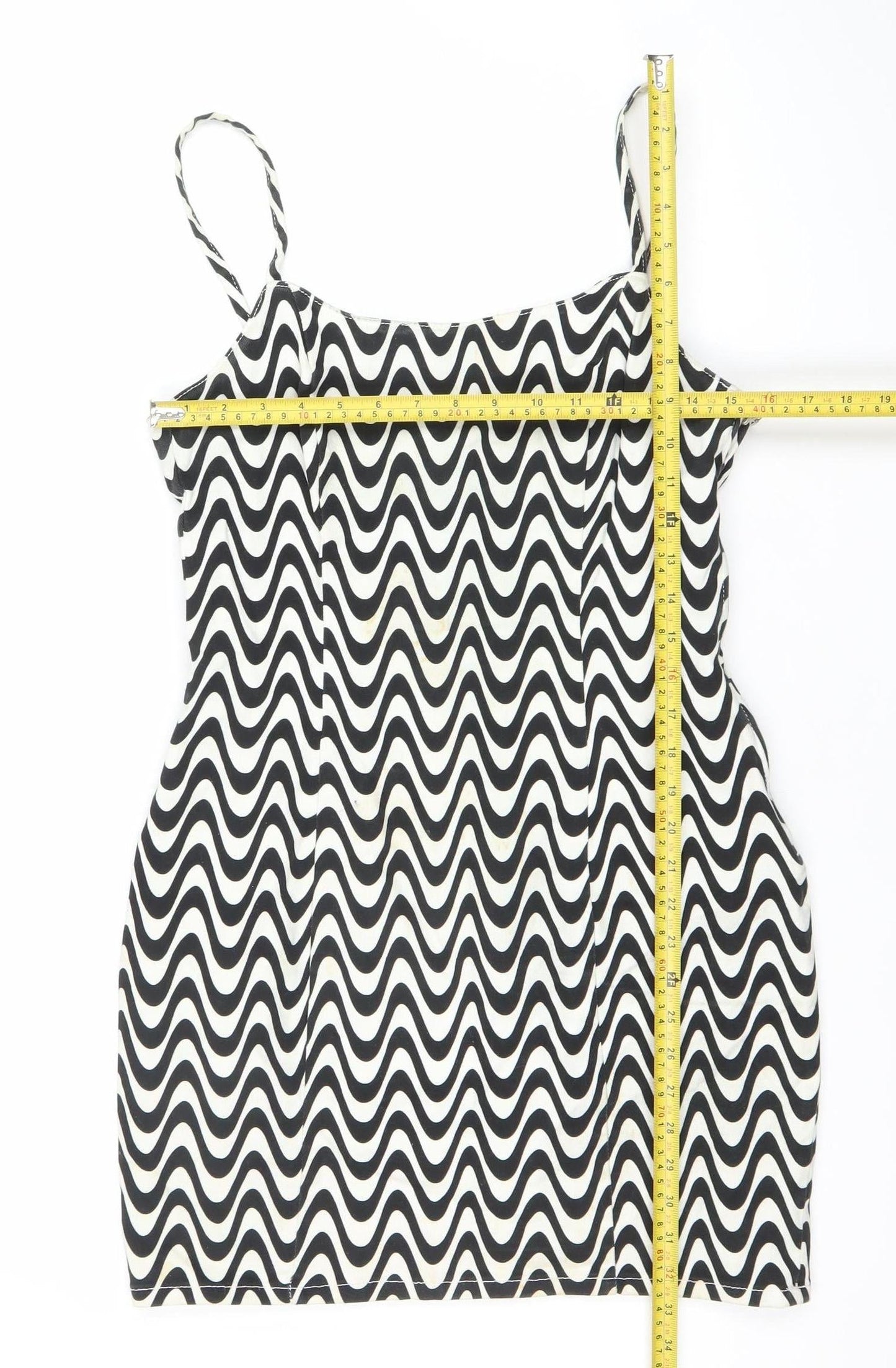H&M Women Black White Geometric Mini Slip Dress Size 12 Cotton