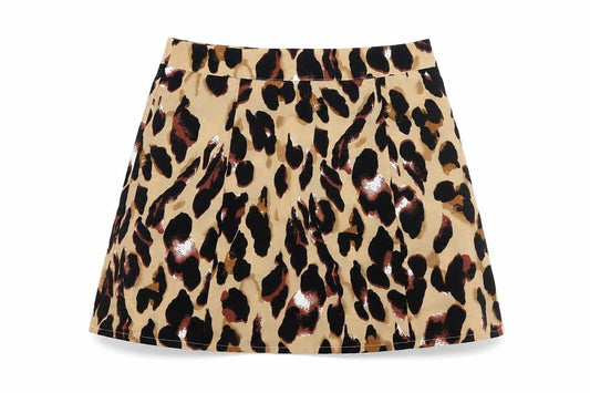 PRETTYLITTLETHING Women’s Beige Leopard Print A-Line Skirt UK 12
