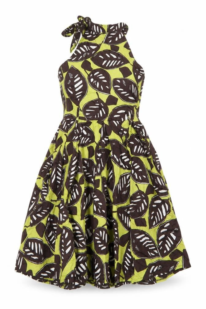 Axara Women’s Green Brown One Shoulder Cotton Summer Dress Size 10