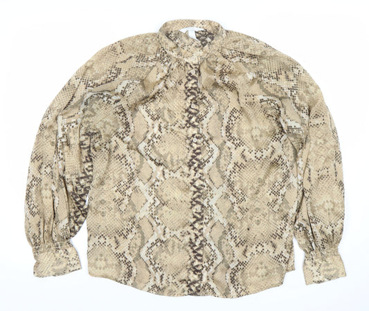 H&M Women’s Beige Snake Print Button-Up Blouse Size 10