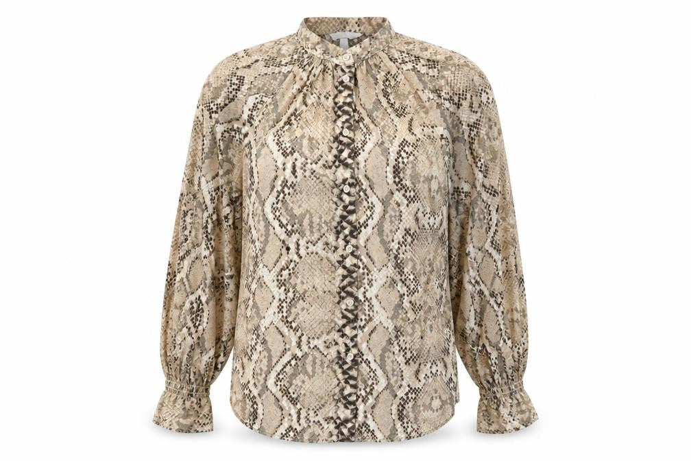 H&M Women’s Beige Snake Print Button-Up Blouse Size 10