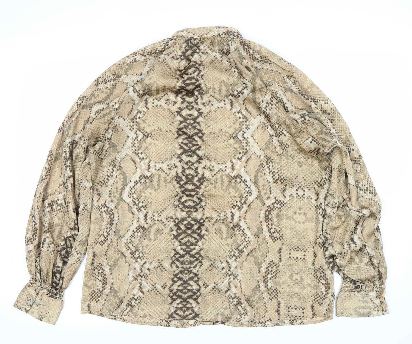 H&M Women’s Beige Snake Print Button-Up Blouse Size 10