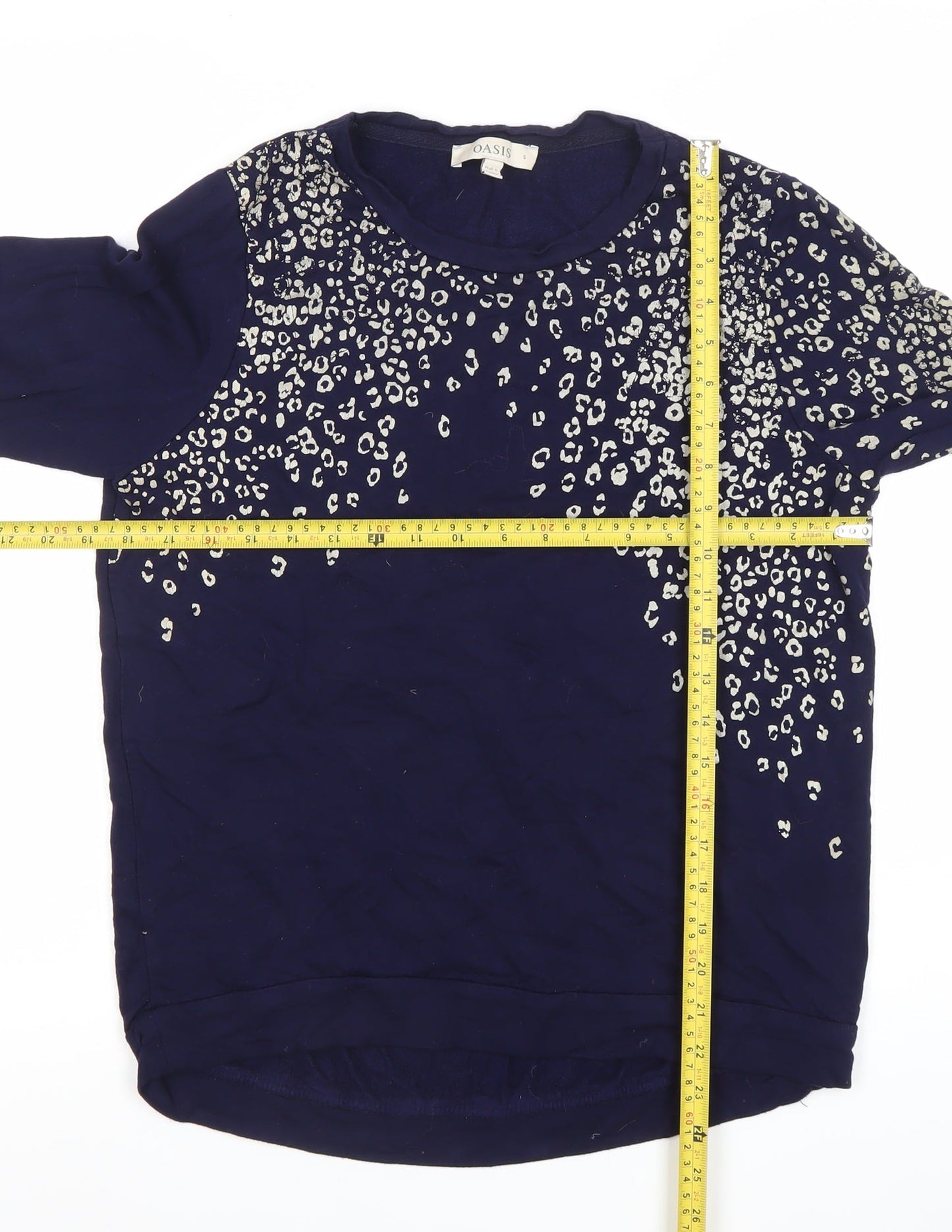 Oasis Women's Blue Animal Print Long Sleeve T-Shirt Top Size S