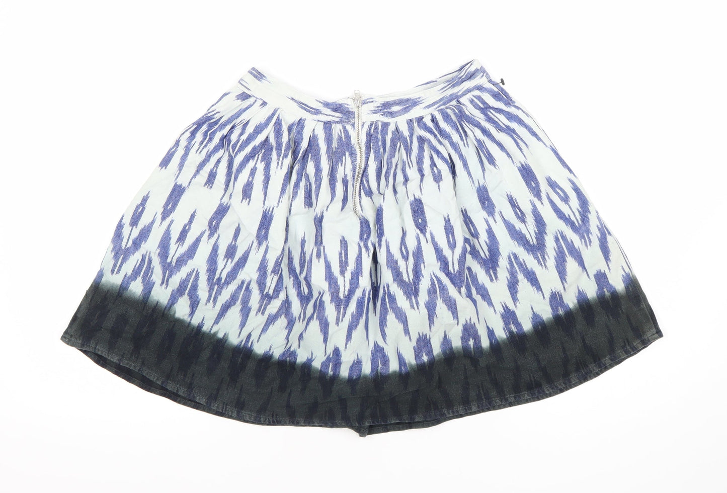 Topshop Women’s Blue A-Line Geometric Cotton Skirt Size 8