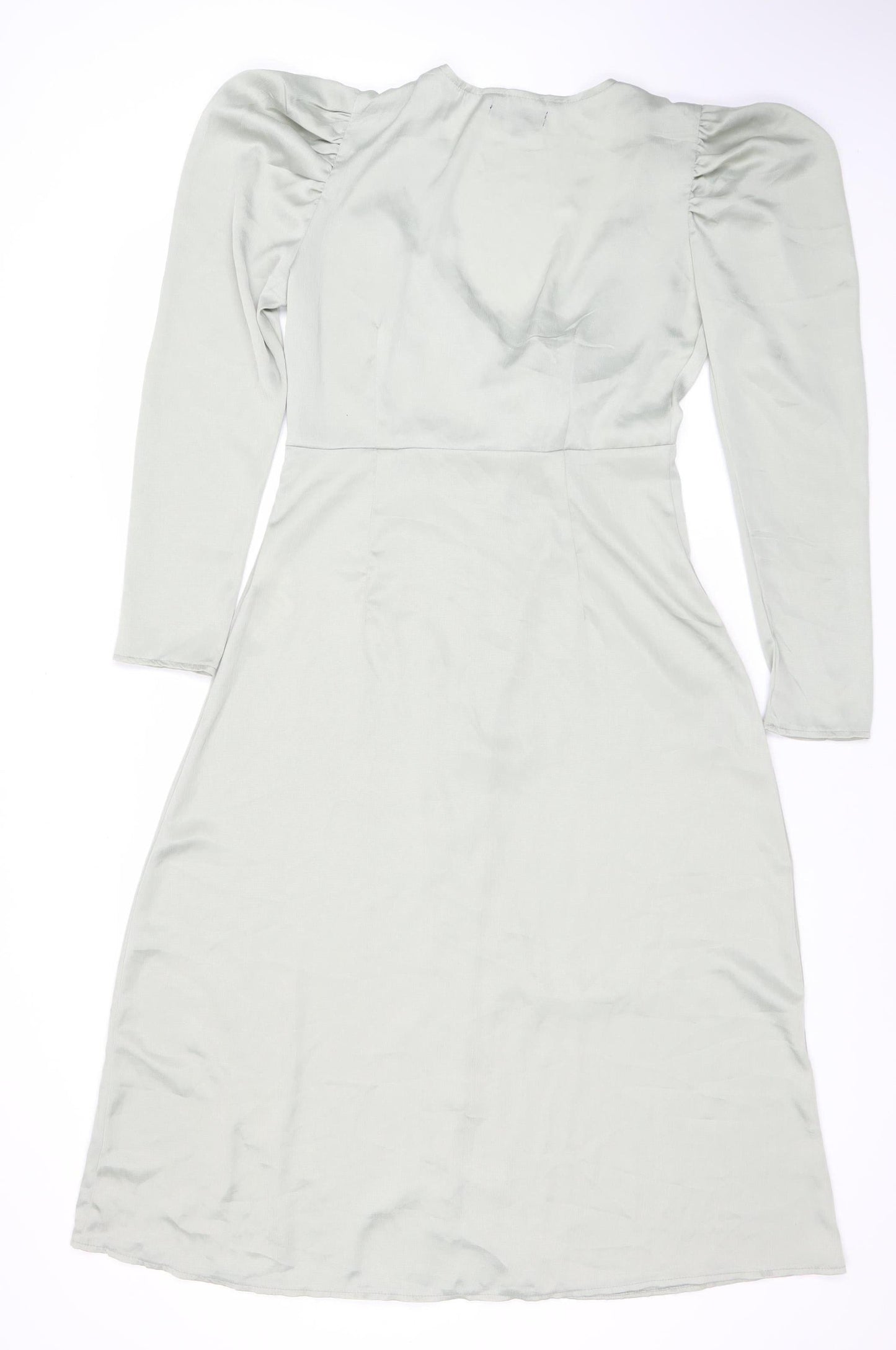 Missguided Women’s Green Wrap Dress Size 12 Puff Sleeve V-Neck