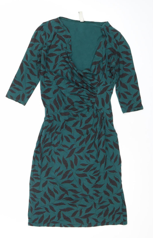 People Tree Women’s Green Floral Sheath Dress Size 8 Stretch Jersey