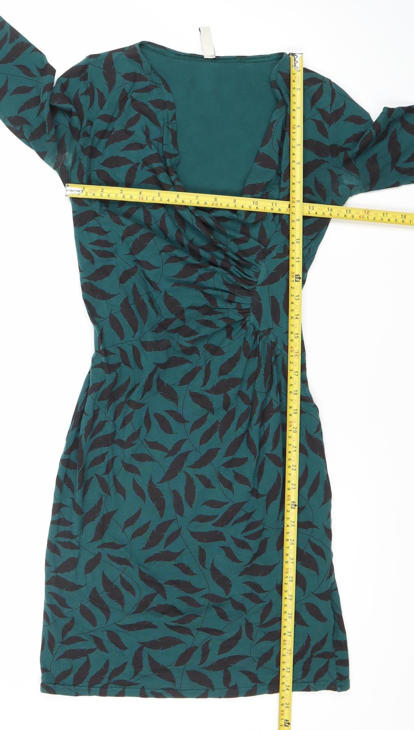 People Tree Women’s Green Floral Sheath Dress Size 8 Stretch Jersey