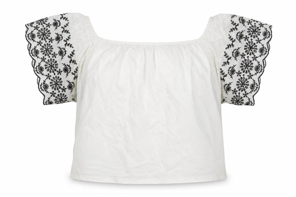 H&M Womens White Embroidered Floral Boho Blouse Size 12