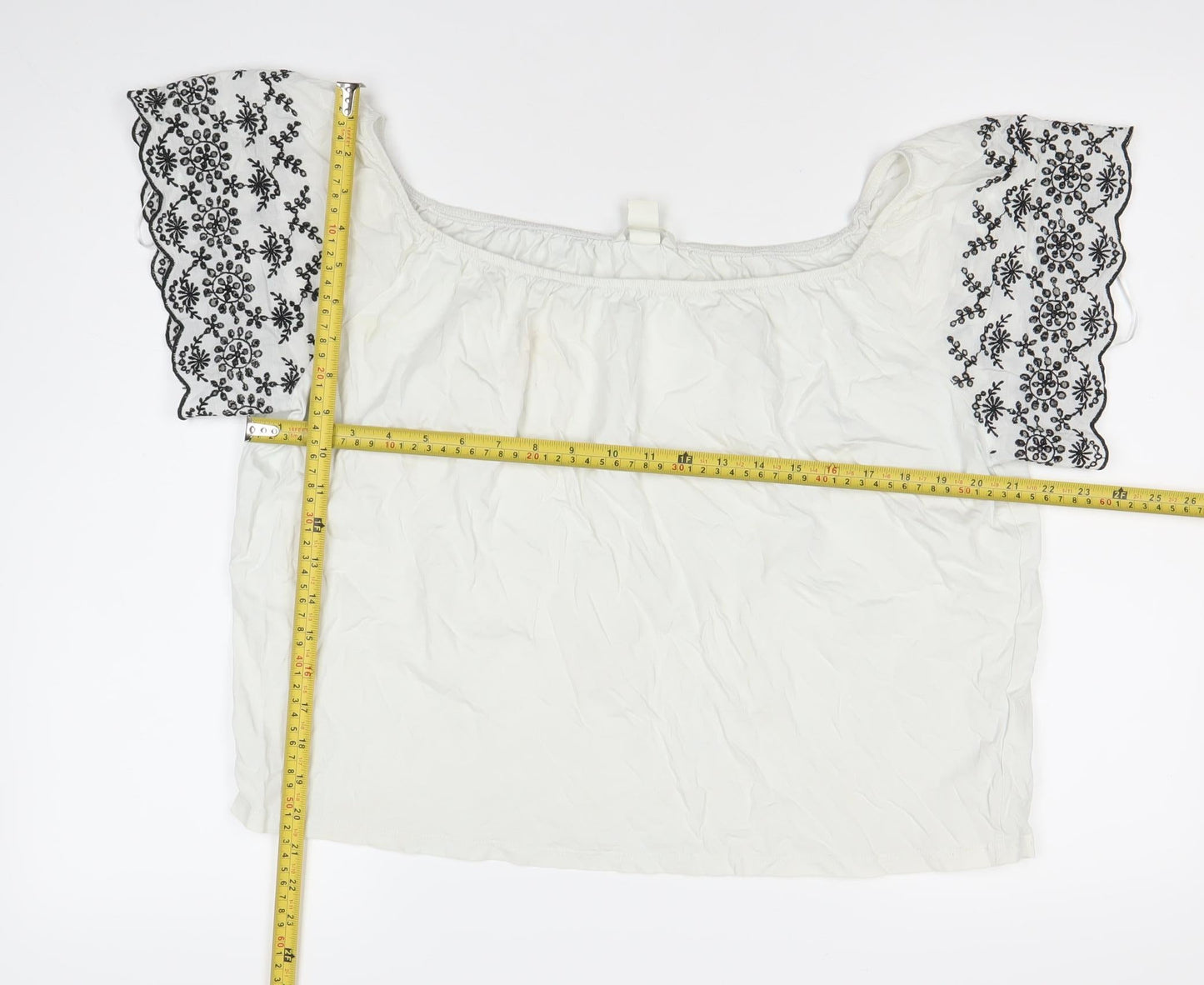 H&M Womens White Embroidered Floral Boho Blouse Size 12