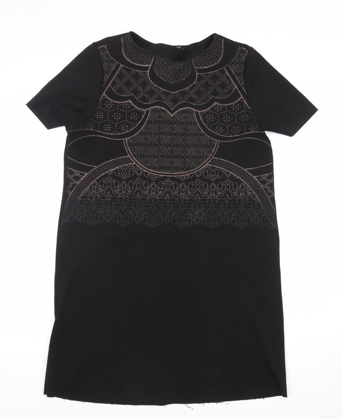 Zara Women Black Size 10 Embroidered Shift Dress Short Sleeve