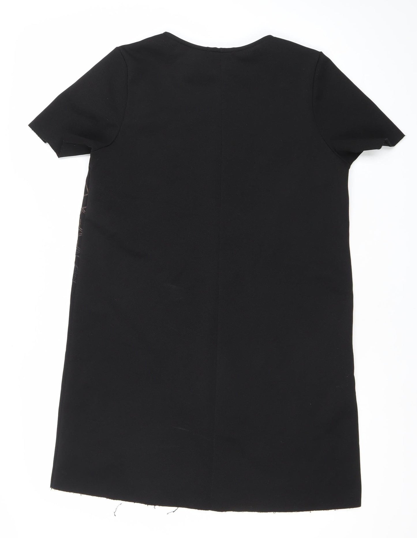 Zara Women Black Size 10 Embroidered Shift Dress Short Sleeve