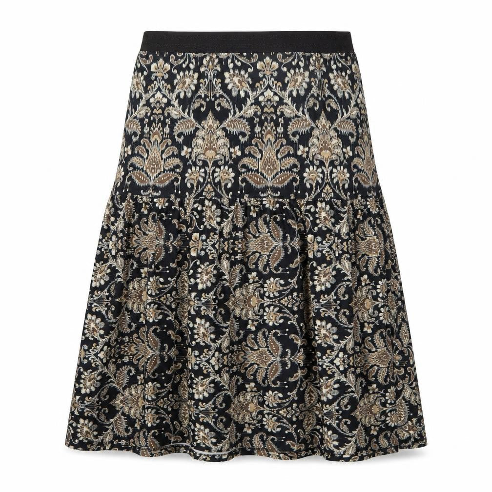 Luxzuz Women’s Black Gold Knee Length Stretch Skirt One Size