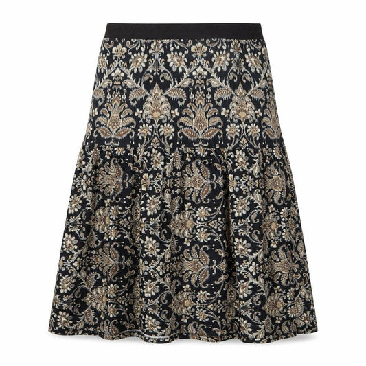 Luxzuz Women’s Black Gold Knee Length Stretch Skirt One Size
