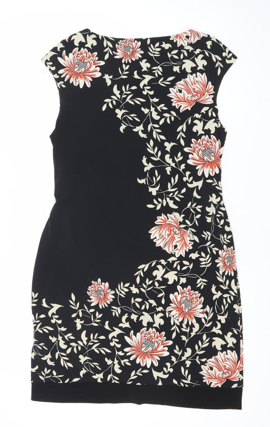 Wallis Womens Black Floral Sheath Dress Size 12 Sleeveless Knee Length