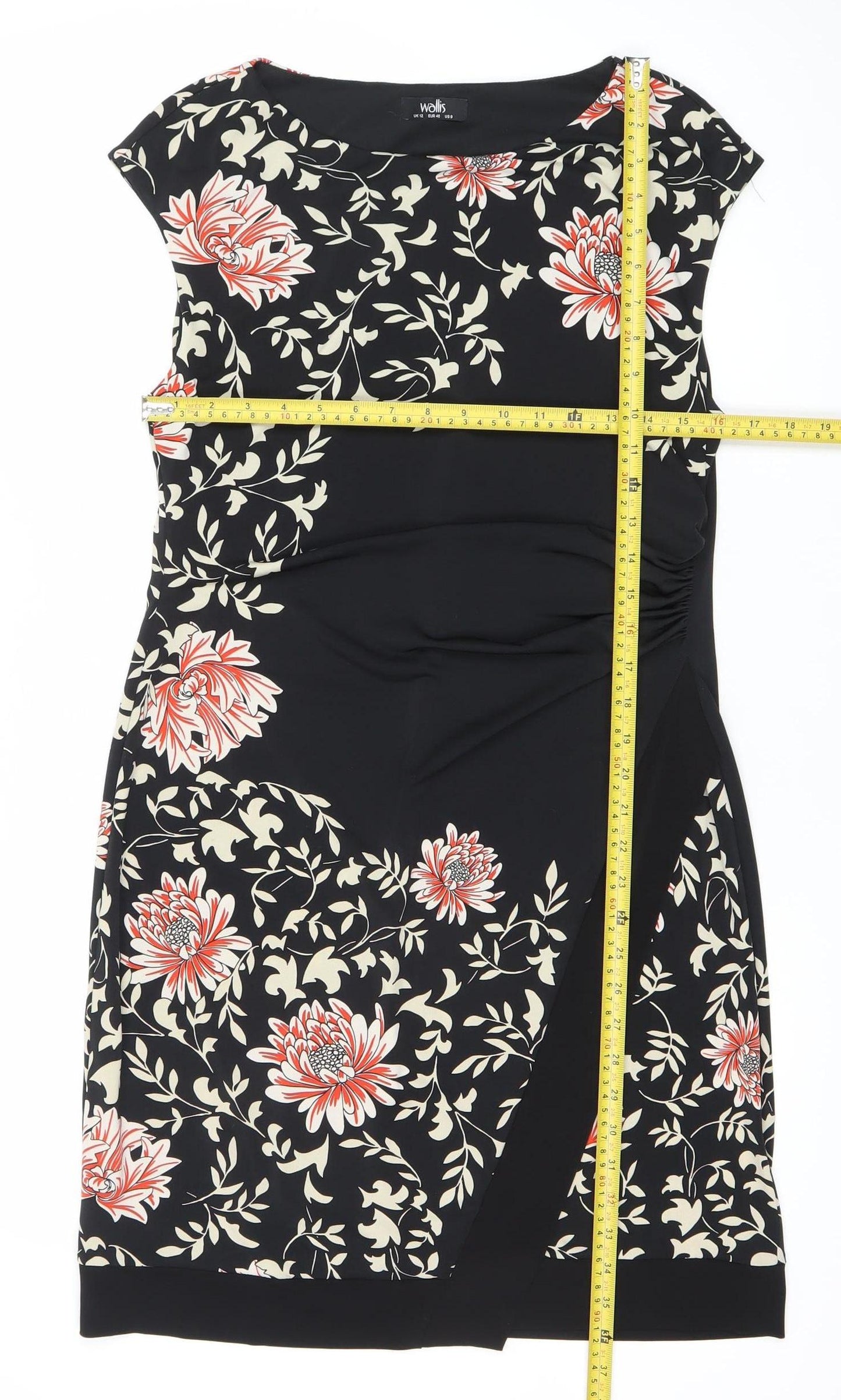 Wallis Womens Black Floral Sheath Dress Size 12 Sleeveless Knee Length
