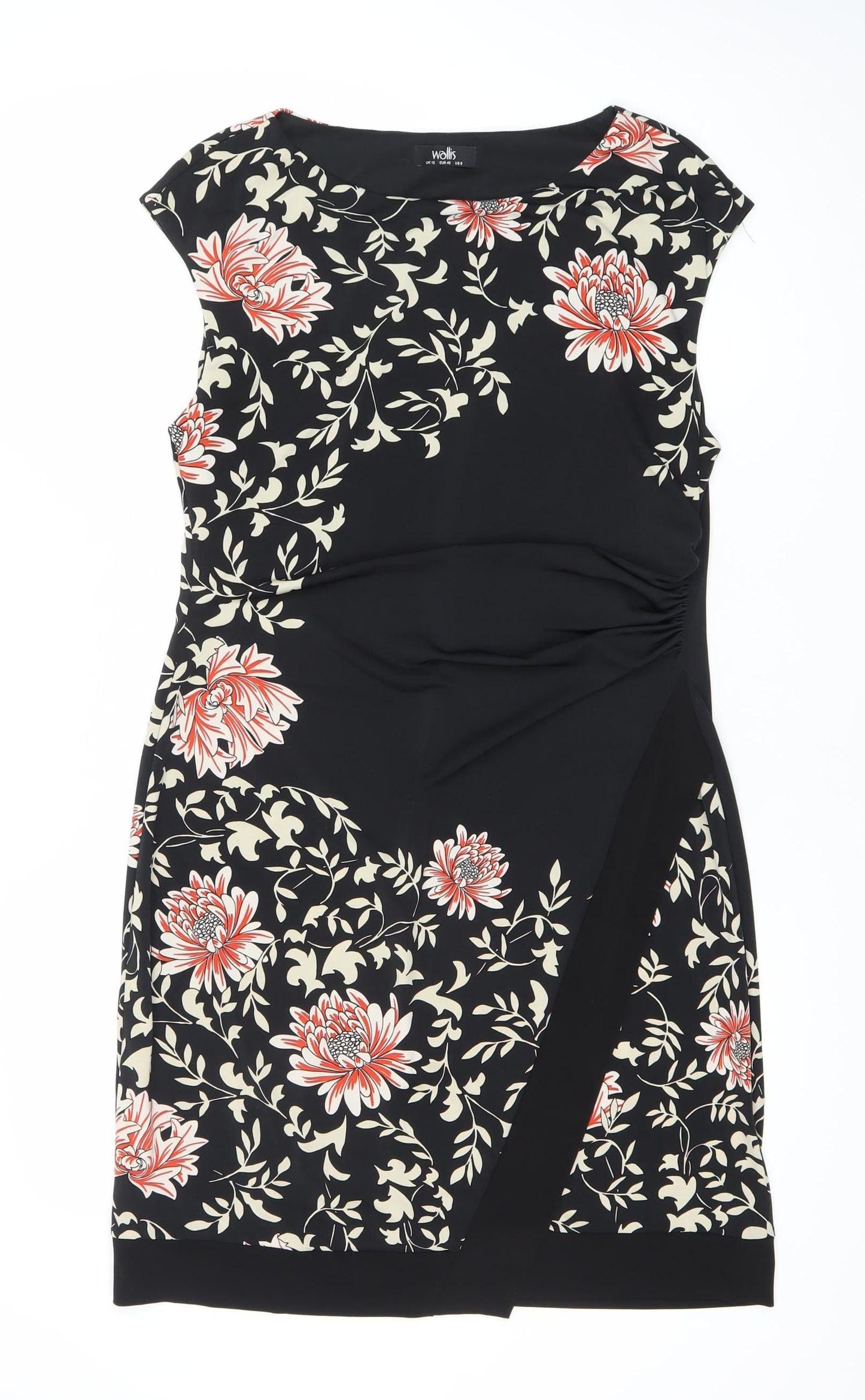 Wallis Womens Black Floral Sheath Dress Size 12 Sleeveless Knee Length