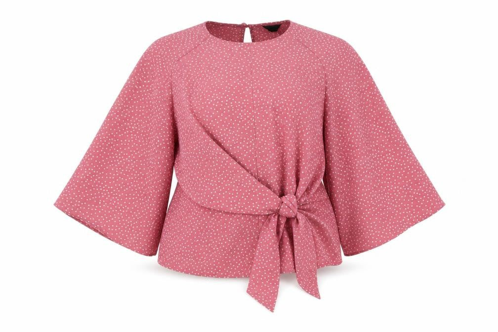 Topshop Women’s Pink Polka Dot Wrap Blouse Size 8 Kimono Sleeve