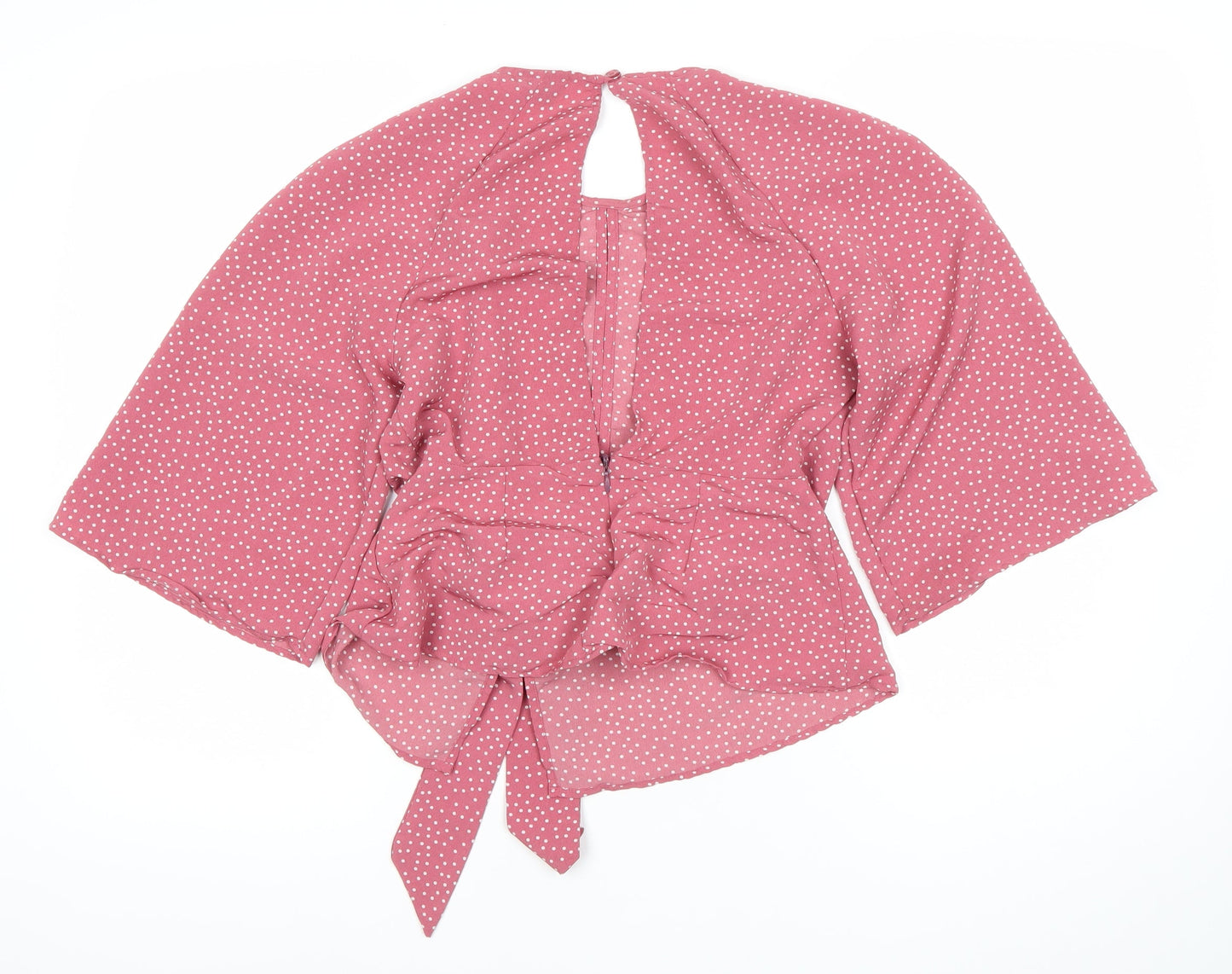 Topshop Women’s Pink Polka Dot Wrap Blouse Size 8 Kimono Sleeve