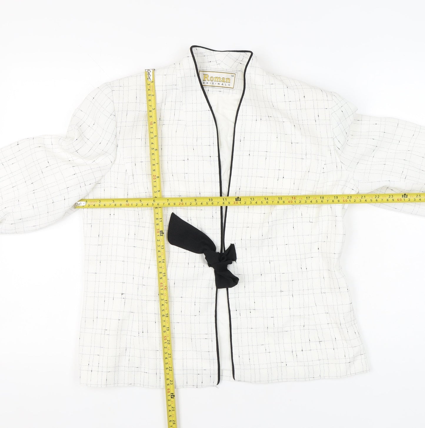 Roman Originals Women’s White Black Trim Shawl Collar Suit Jacket Size 14