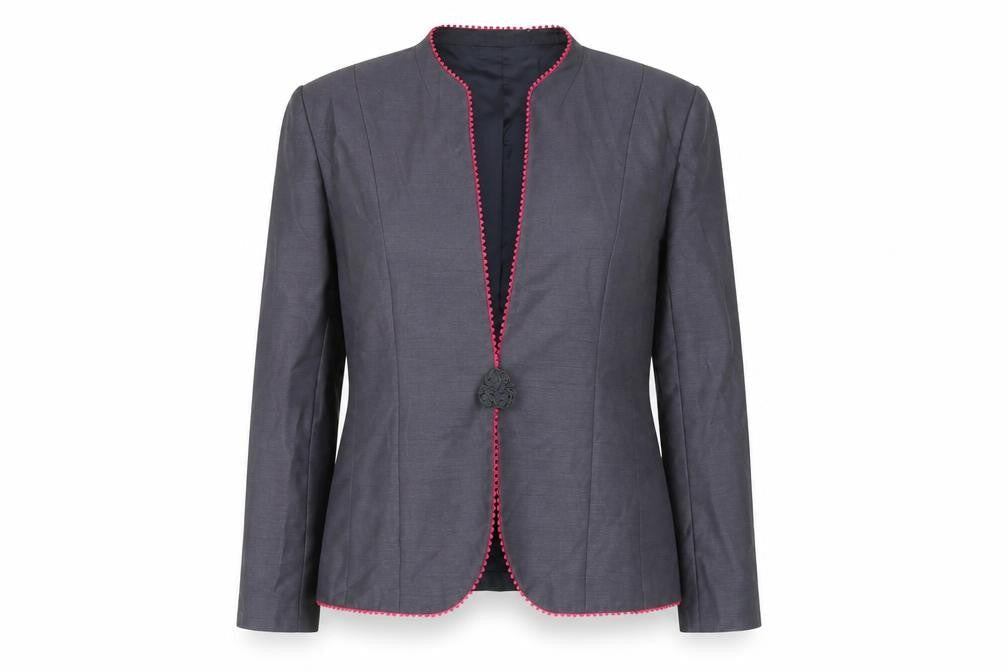 Jacques Vert Womens Grey Suit Jacket UK 16 Shawl Collar Tailored