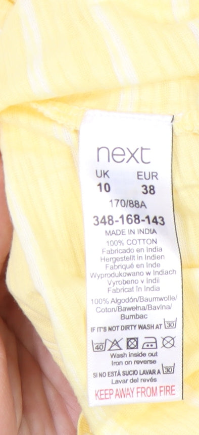 Next Women’s Yellow Striped Cotton T-Shirt Size 10 Casual