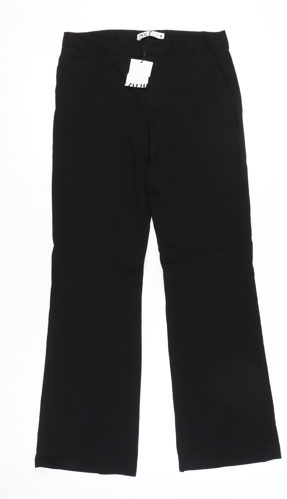 Zara Women Black Slim Fit Straight Leg Trousers Size S