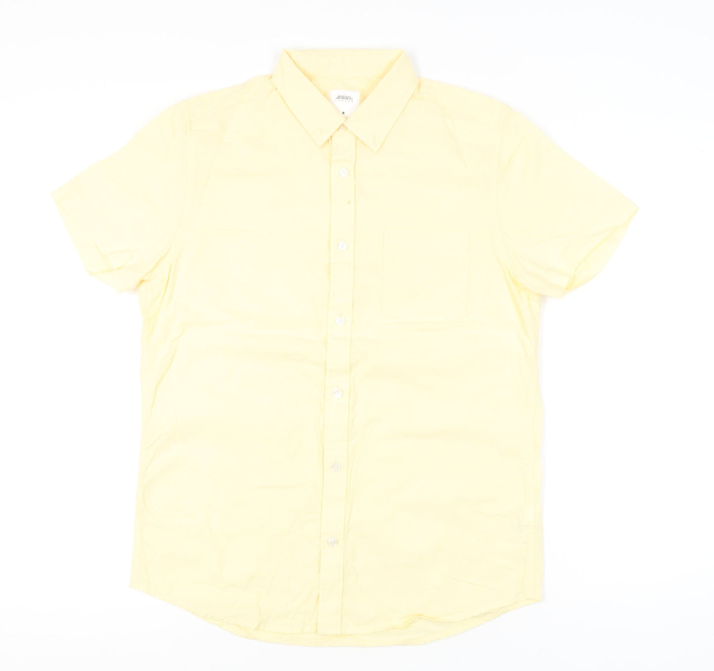 Burton Menswear London Men’s Yellow Cotton Short Sleeve Button-Up Shirt M