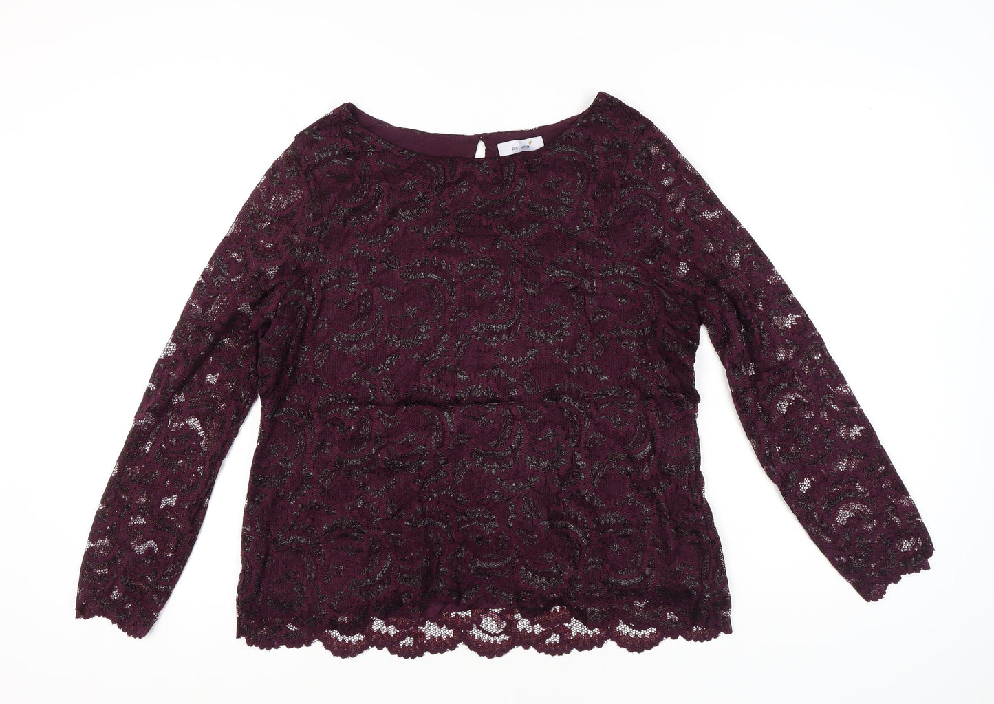 Marks and Spencer Womens Purple Lace Blouse Size 18 Long Sleeve Glitter Party Tunic