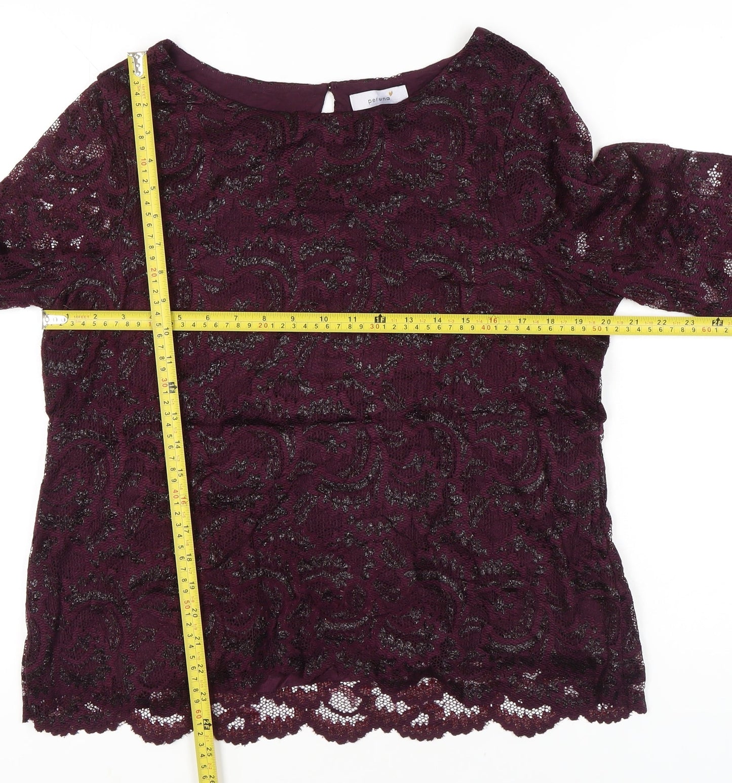 Marks and Spencer Womens Purple Lace Blouse Size 18 Long Sleeve Glitter Party Tunic