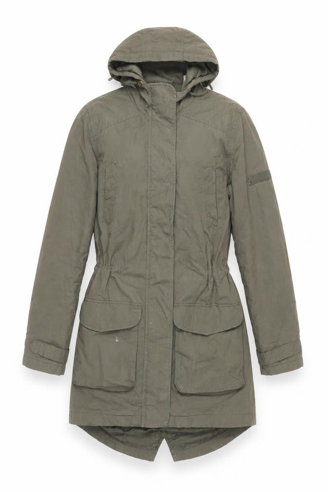 La Redoute Women’s Green Parka Coat Size 10 Hooded Mid-Length Cotton